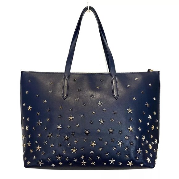 Auth JIMMY CHOO Bria Tote - Navy Leather Tote Bag authentic - Picture 2 of 9